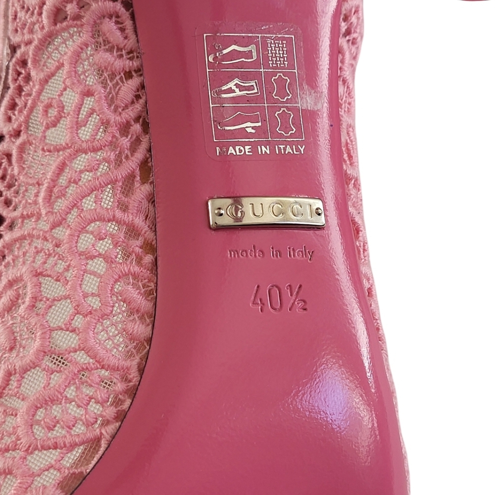 Gucci Virginia Crystal Embellished Corded Lace Mary Jane Pumps Pale Pink 40.5 - Picture 11 of 14